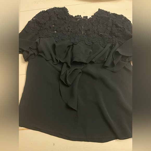 Rebecca Taylor silk lace black top size 8 georgette ruffle - Picture 2 of 6
